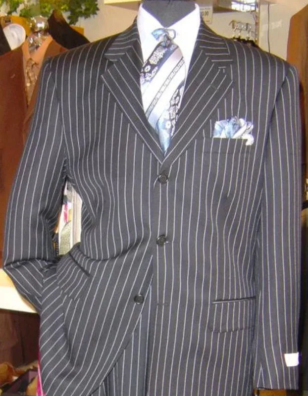 Gangster Suit - Mobster Suit - Mafia Suit For Mens 3 Button Black & White Bold Chalk Pinstripe Gangster suit sold by Alberto Nardoni