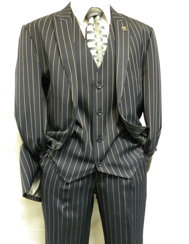 Gangster Suit - Mobster Suit - Mafia Suit For Mens 2 Button Gangster Pinstripe Suit in Black sold by Alberto Nardoni