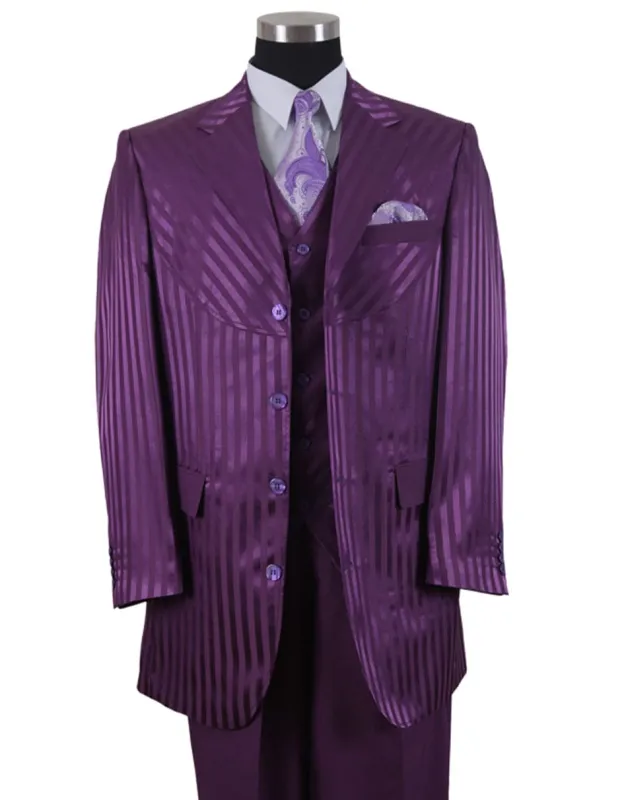 Gangster Suit - Mobster Suit - Mafia Suit For Mens 3 Button Ton on Ton Stripe Fashion Suit in Purple sold by Alberto Nardoni