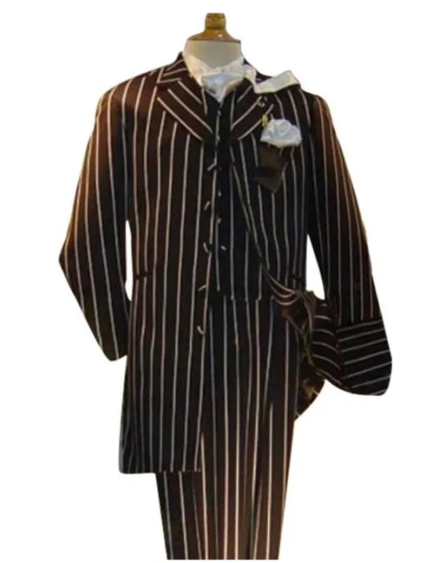Gangster Suit - Mobster Suit - Mafia Suit For Mens Vested Gangster Bold Pinstripe Zoot Black Suit sold by Alberto Nardoni