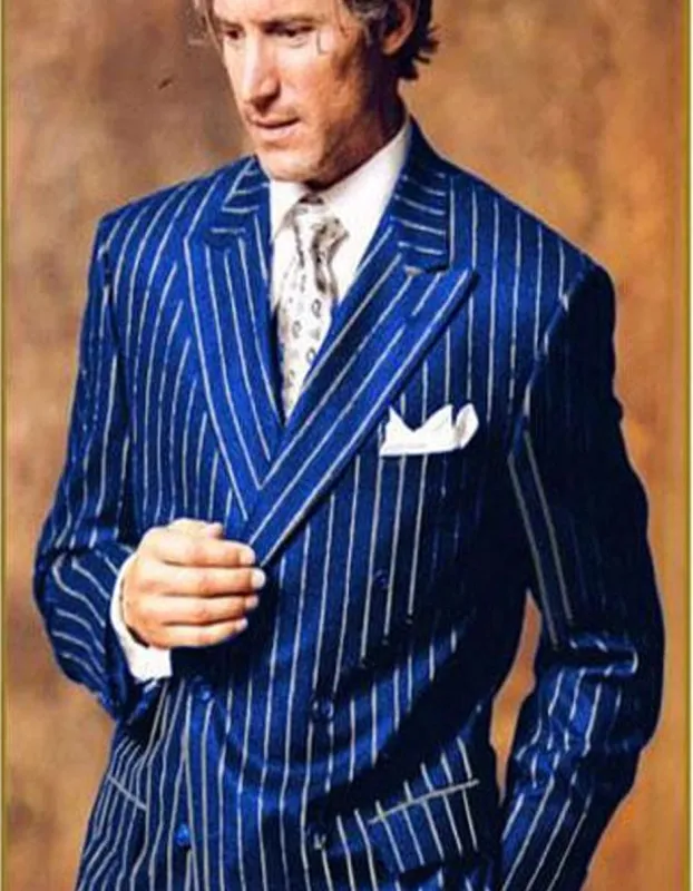 Gangster Suit - Mobster Suit - Mafia Suit For Mens Double Breasted Gangster Pinstripe in Royal & White sold by Alberto Nardoni