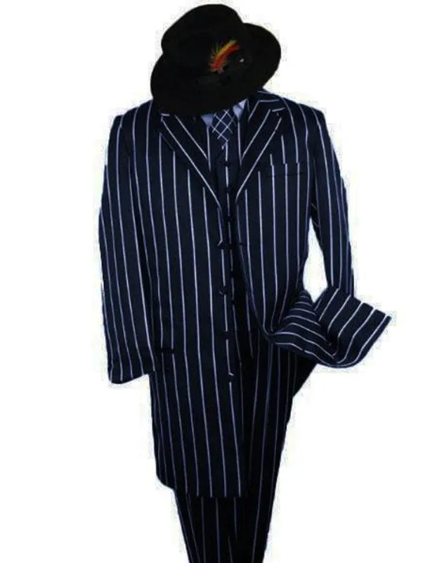 Gangster Suit - Mobster Suit - Mafia Suit For Mens Gangster Zoot Suit in Black & White Chalk Stripe sold by Alberto Nardoni