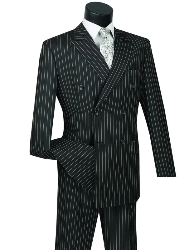 Gangster Suit - Mobster Suit - Mafia Suit For Mens Double Breasted Gangster Pinstripe Suit in Black sold by Alberto Nardoni