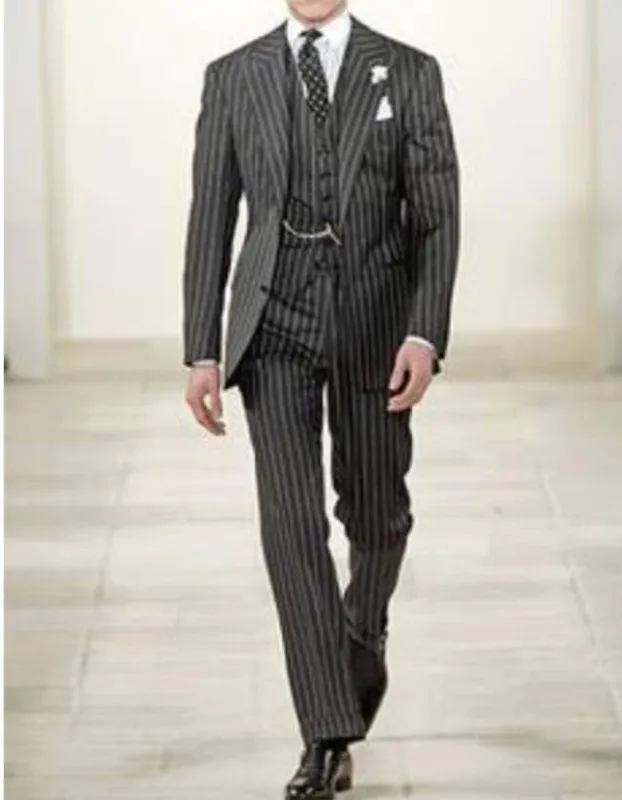 Gangster Suit - Mobster Suit - Mafia Suit For Men 2 button Gangster Pinstripe Suit in Black & White sold by Alberto Nardoni