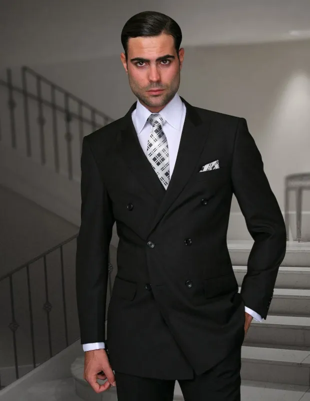 Mens Classic Wool Double Breasted Suit in Black sold by Alberto Nardoni