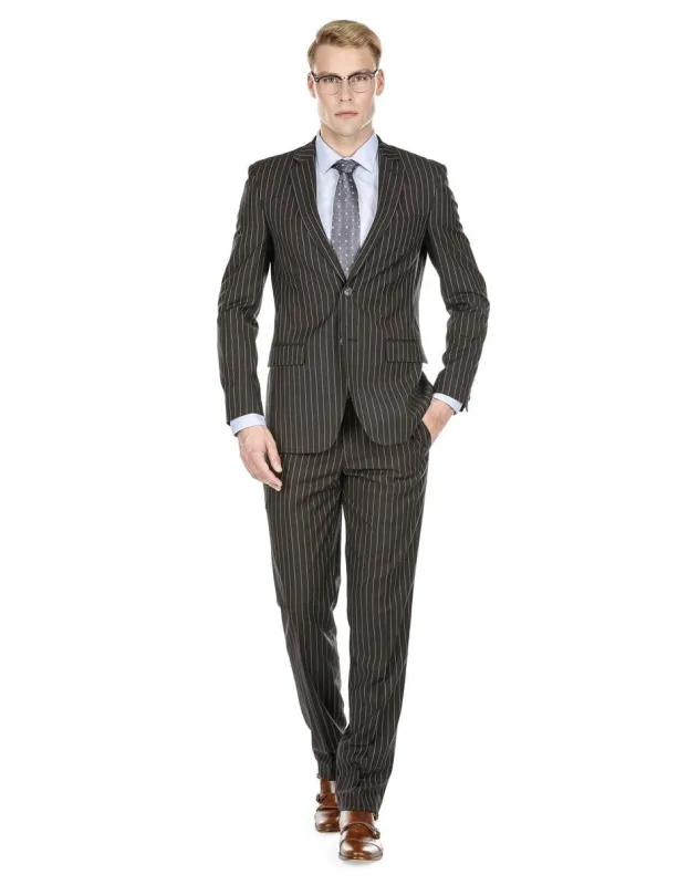 Mens Modern Fit Gangster Pinstripe Suit Black sold by Alberto Nardoni