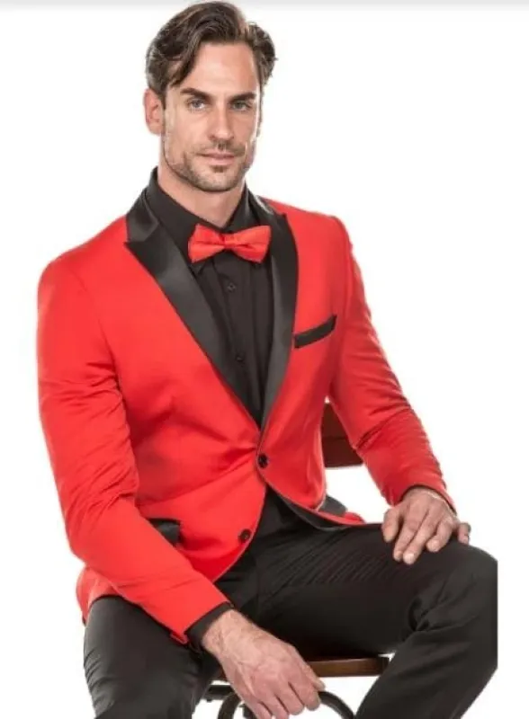 Holiday Suit - Christmas Suit - Christmas Blazer Mens Red Tuxedo Suit - Floral Fancy Prom Suit With Pants And Matching Bowtie made by Alberto Nardoni