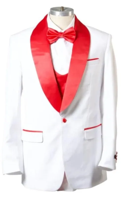 Holiday Suit - Christmas Suit - Christmas Blazer 1 Button Shawl Lapel Tuxedo With Vest White And Red sold by Alberto Nardoni