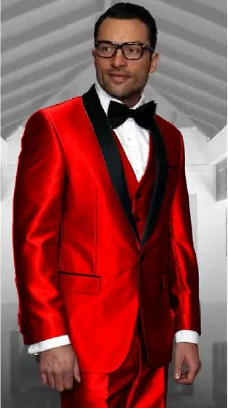 Holiday Suit - Christmas Suit - Christmas Blazer Shiny Red Tuxedo Shawl Collar Jacket & Pants Suit Prom Or Wedding Or Groom Tuxedo sold by Alberto Nardoni