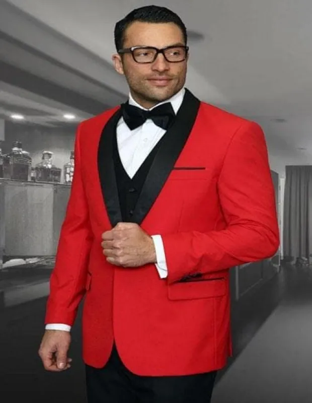 Holiday Suit - Christmas Suit - Christmas Blazer Encore Red 1-Button Shawl Tuxedo - Red Tuxedo sold by Alberto Nardoni