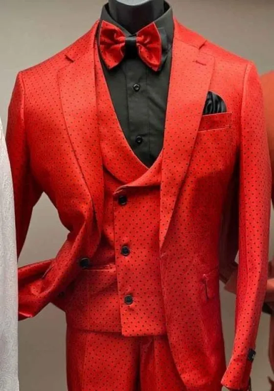 Mens One Button Notch Lapel Red Suit sold by Alberto Nardoni