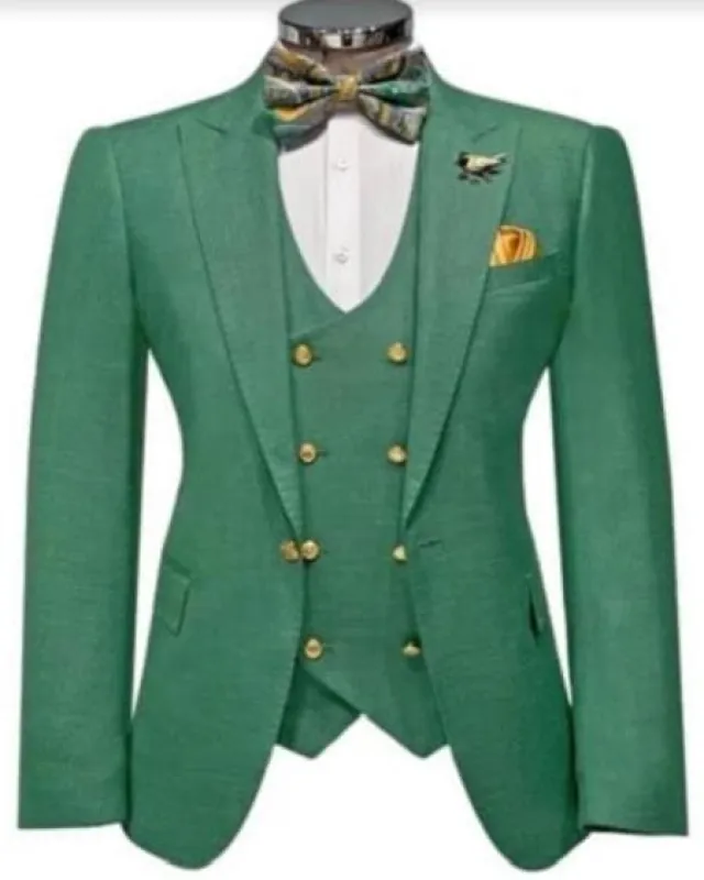 Emerald Green And Gold Tuxedo Suit sold by Alberto Nardoni