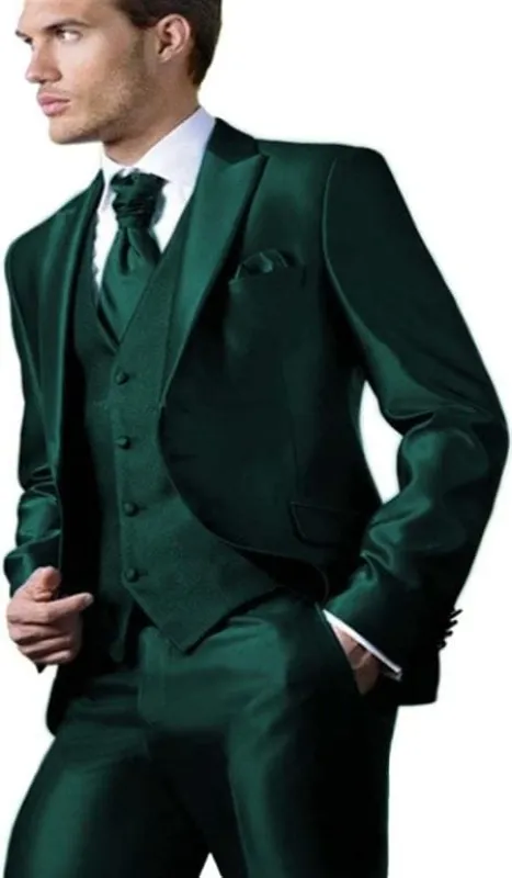 Shiny Suit - Prom Suit - Vested Sateen Flashy Suit -  Hunter Green - Emerald Color sold by Alberto Nardoni