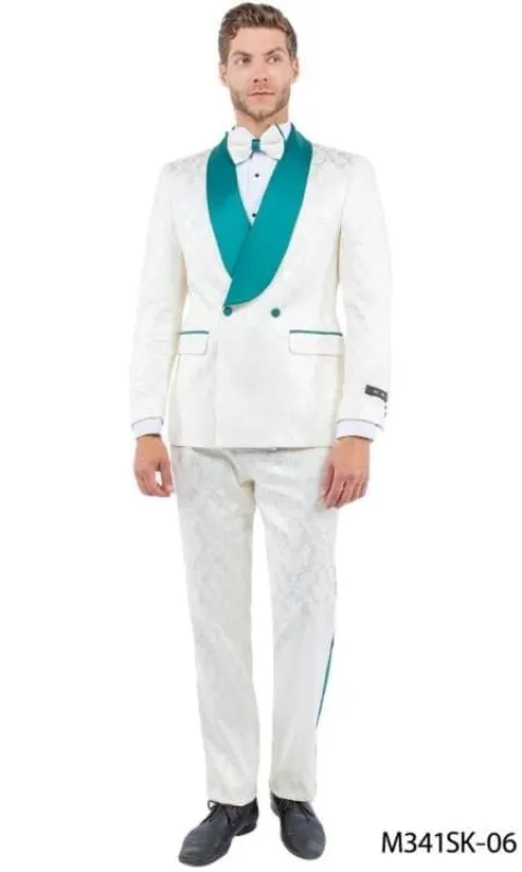 White And Emerald Green Tuxedo Suit - Prom Suit - Prom Wedding Suit made by Alberto Nardoni
