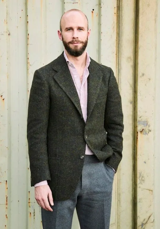 Green Tweed Blazer - Mens Green Tweed Jacket - Winter - Fall Fabric Tweed Pattern Wool Fabric sold by Alberto Nardoni