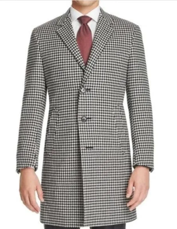 Mens Topcoat Mens Black White Houndstooth Coat Wool sold by Alberto Nardoni