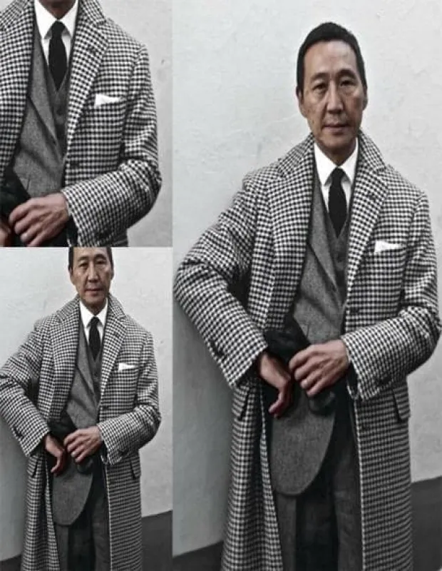 Houndstooth Overcoat - Black And White Checker And Cashmere Fabric Topcoat By Alberto Nardoni sold by Alberto Nardoni