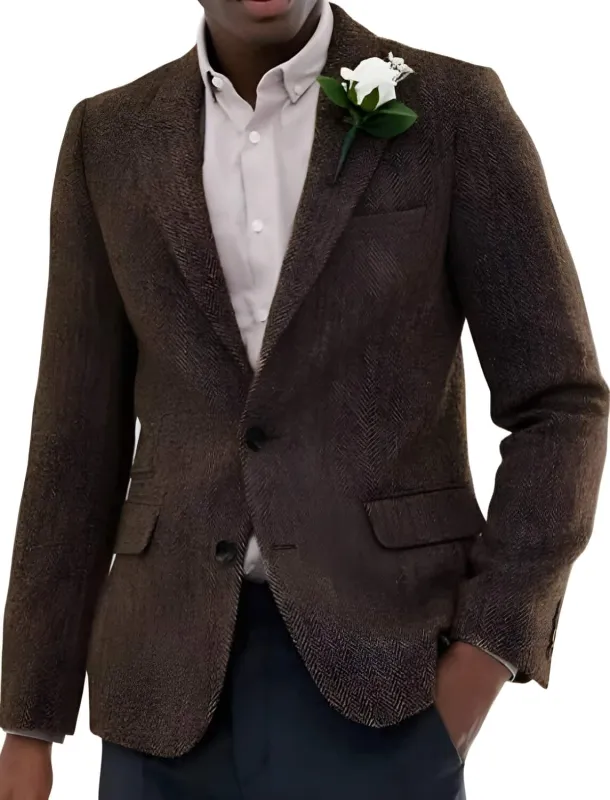 Mens Blazer Tweed Blazer Herringbone Wool Blazer - Z-Dark Brown sold by Alberto Nardoni