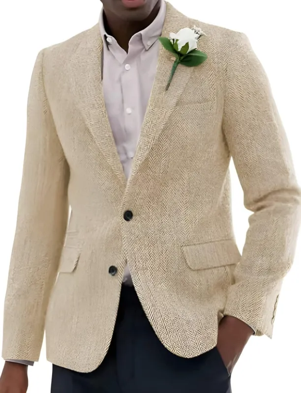 Mens Blazer Tweed Blazer Herringbone Wool Blazer - Z-Champagne sold by Alberto Nardoni