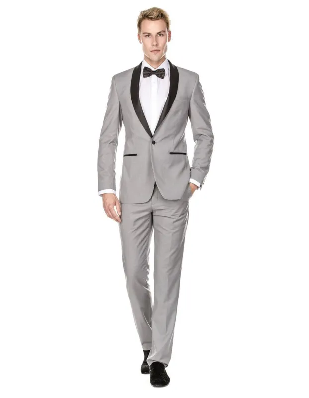 Grey Prom Suit - Gray Wedding Suit - Gray Tuxedo Mens Prom | Wedding Slim Fit Shawl Tuxedo Light Grey sold by Alberto Nardoni