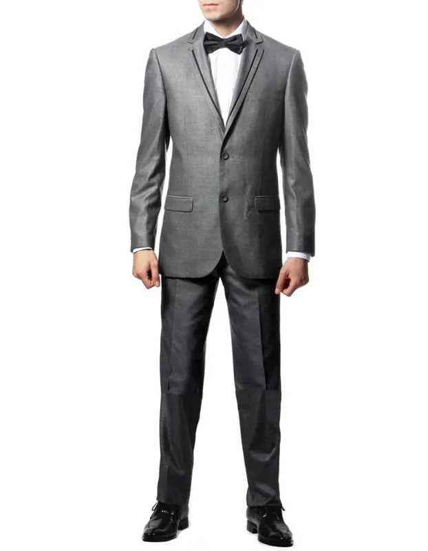Grey Prom Suit - Gray Wedding Suit - Gray Tuxedo Grey & Black Trim Tuxedo sold by Alberto Nardoni