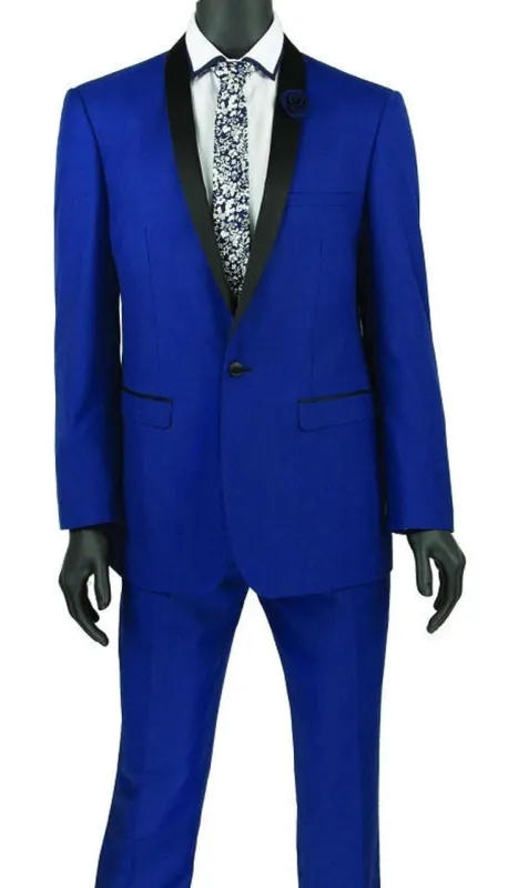 Mens Blue Wedding Suit Slim Fit Tuxedo Men Royal Blue Fitted 1 Button Tux Vinci made by Alberto Nardoni