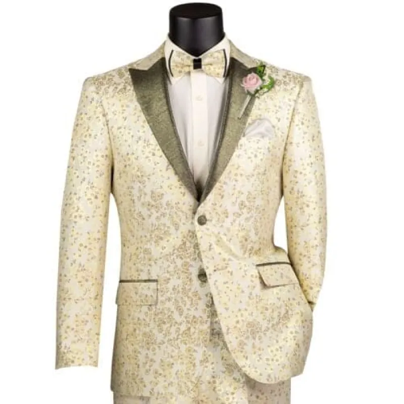 Men's Champagne Beige Jacquard Slim Fit Tuxedo w/ Matching Bow-Tie NEW sold by Alberto Nardoni