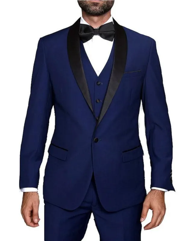 Mens Blue Wedding Suit Statement Wool Tuxedo Mens Sapphire Blue 3 Piece sold by Alberto Nardoni