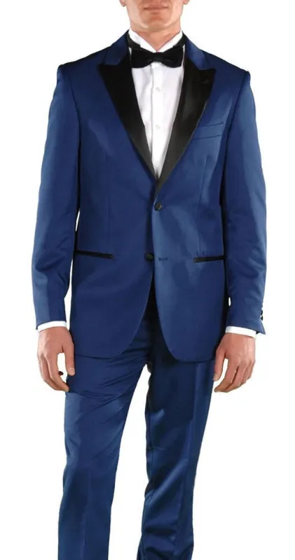 Mens Blue Wedding Suit Slim Fit Tuxedos for Men Dark Blue Peak Lapel Crisp sold by Alberto Nardoni
