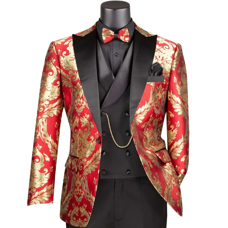 VINCI Men's Red & Gold Modern Fit 3pc Tuxedo Suit w/ Matching Bow-Tie NEW sold by Alberto Nardoni