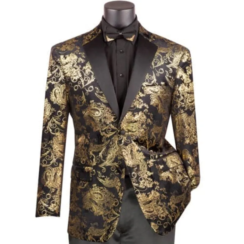VINCI Men's Gold & Black Paisley Embossed Modern Fit Tuxedo Dinner Jacket NEW sold by Alberto Nardoni