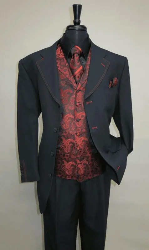 Paisley Suits - Wedding Tuxedo - Groom Red ~ Black Suit + Matching Bowtie sold by Alberto Nardoni