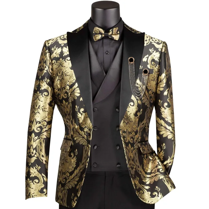 VINCI Men's Gold Metallic Geometric Jacquard Modern Fit Tuxedo Jacket - NEW sold by Alberto Nardoni