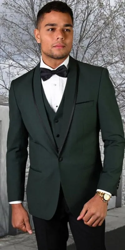 Statement Hunter Green Young Mens Modern Fit Wool Tuxedo Tux Genova sold by Alberto Nardoni