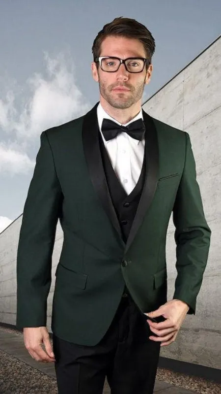 Statement Hunter Green Modern Fit 3 Piece Shawl Collar Tuxedo Encore sold by Alberto Nardoni