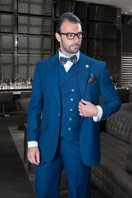 Mens One Button Notch Lapel Wide Leg Suit Sapphire sold by Alberto Nardoni