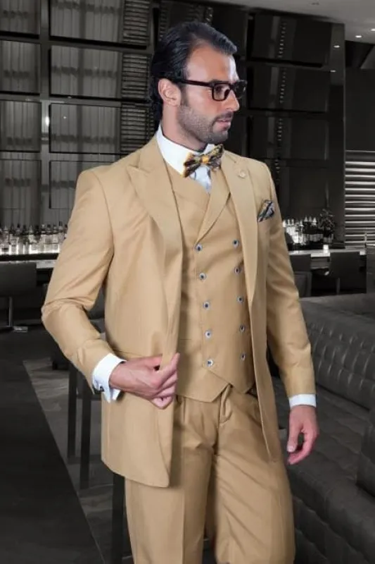 Mens One Button Notch Lapel Wide Leg Suit Camel sold by Alberto Nardoni