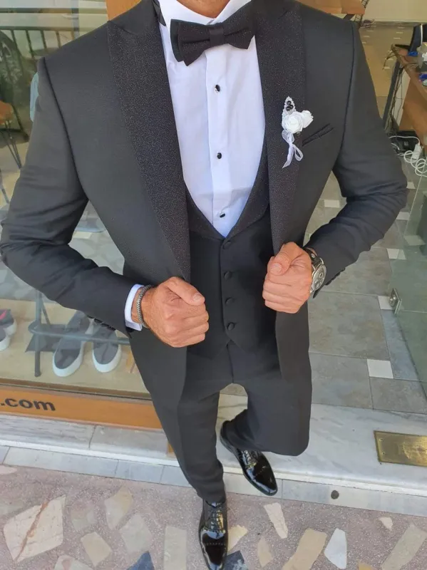 Galla Black Slim Fit Tuxedo Suit sold by Alberto Nardoni