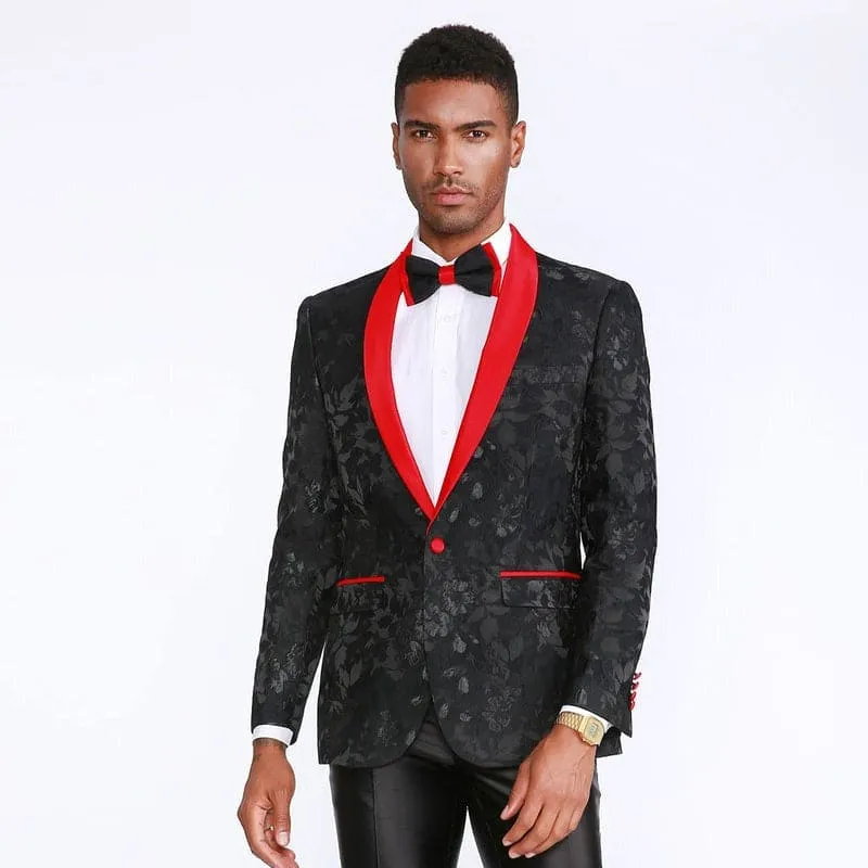 Black And Red Tuxedo Jacket Floral Pattern Slim Fit sold by Alberto Nardoni