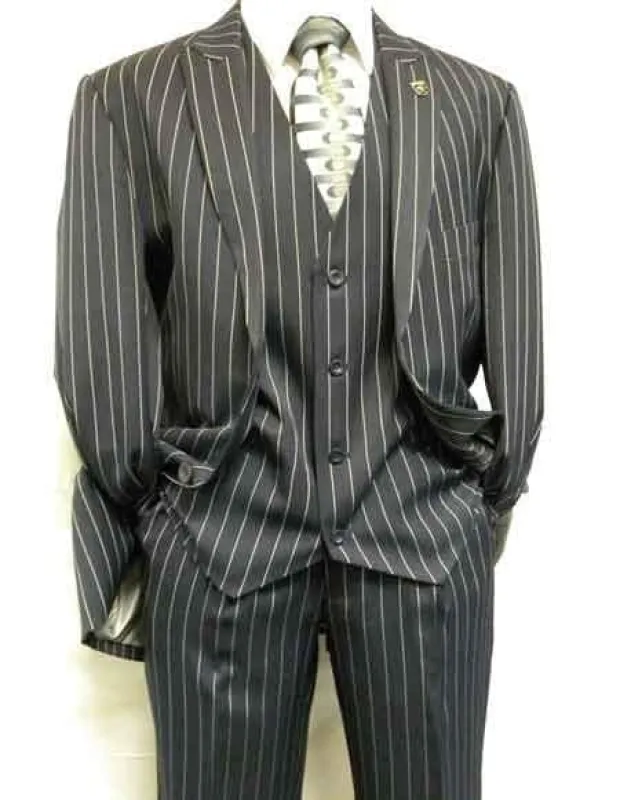 1920'S Gangster Bold Pinstripe ~ Stripe Men's Stripe Mars Gray Fashion Vested Suit Pleated Pant sold by Alberto Nardoni
