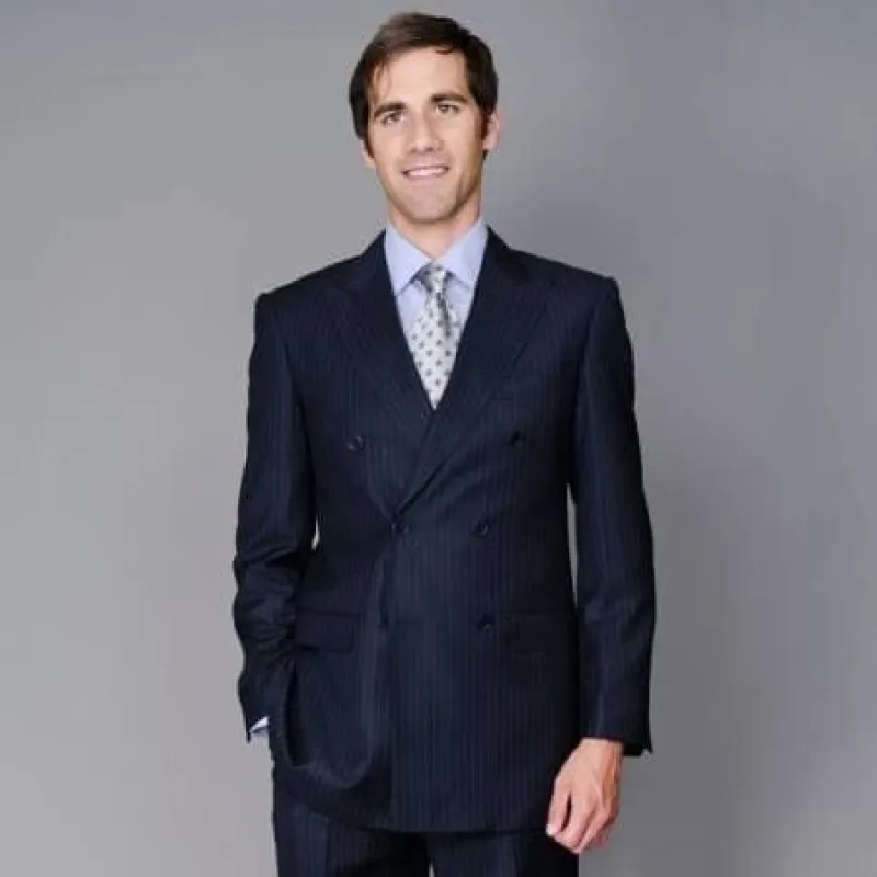 Men's Dark Navy Blue Suit For Men Stripe ~ Pinstripe Double Breasted Suit - Dark Blue Suit sold by Alberto Nardoni