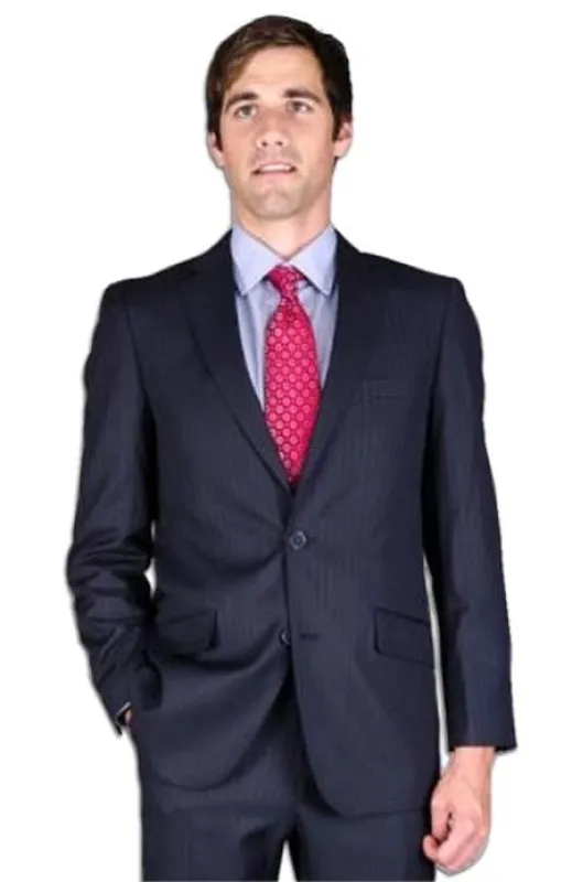 Men's Slim Fit Dark Navy Blue Suit For Men Stripe ~ Pinstripe 2-Button Suit made by Alberto Nardoni
