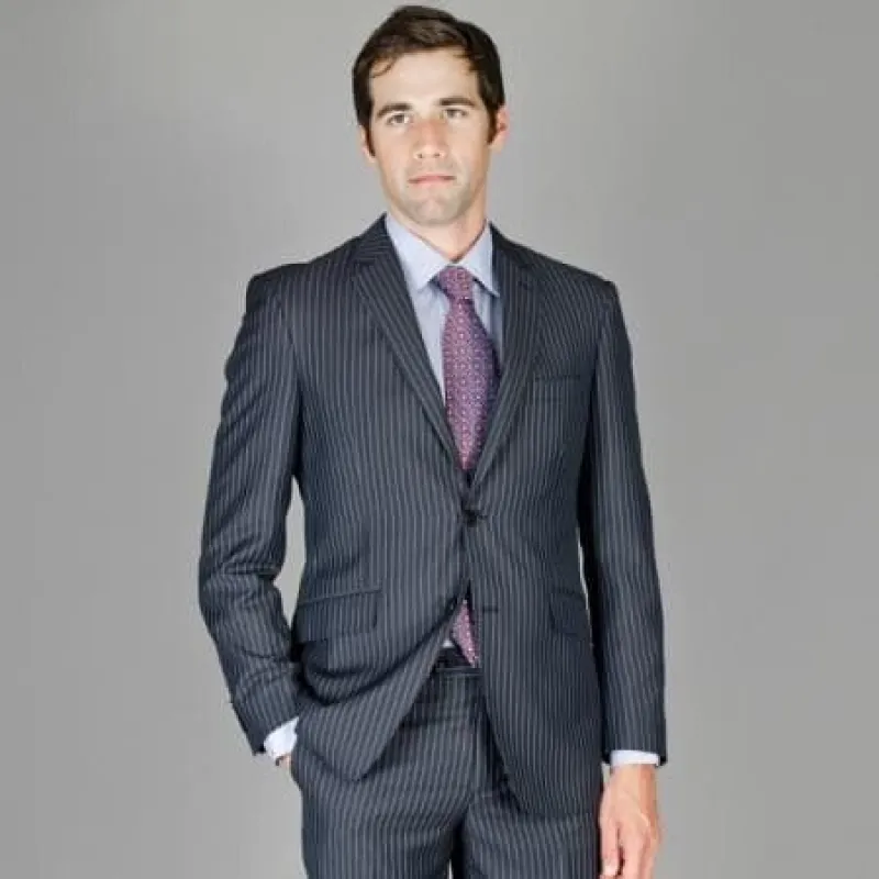Men's Slim Fit Black Blue Stripe ~ Pinstripe And Silk Blend Suit sold by Alberto Nardoni