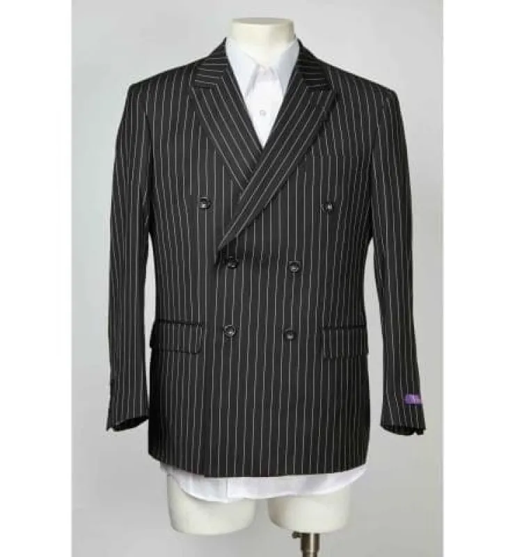 Men's Sport Coat 6 Button Pinstripe Double Breasted Blazer Black sold by Alberto Nardoni