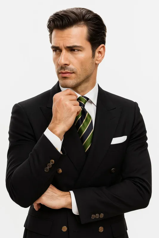 Quality Solid Black Double Breasted Suit Blazer With Best Cut & Fabric Men's sold by Alberto Nardoni