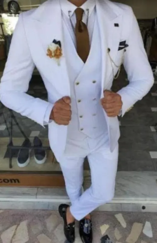 White And Gold Suit - Vested Suit - Double Breasted Vest Gold Button sold by Alberto Nardoni