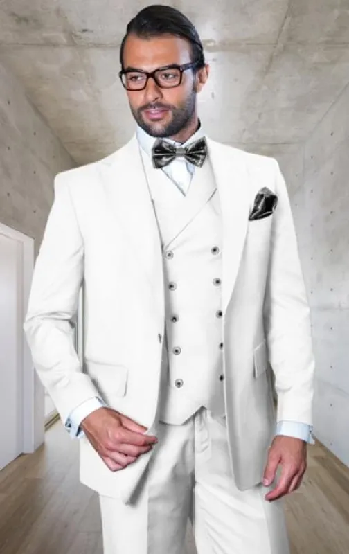 White Suit - Classic Fit With Double Breasted Vest - Pleated Pants Classic Fit sold by Alberto Nardoni