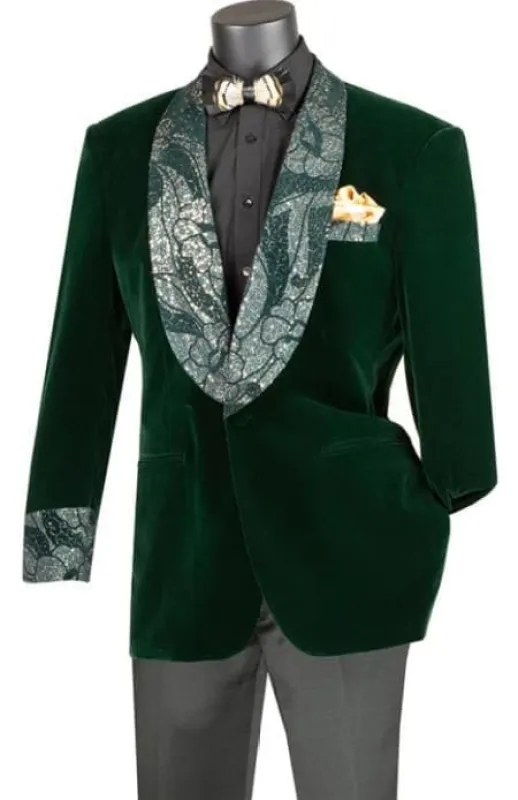 Mens Blue Regular Fit Velvet Jacket With Wide Shawl Lapel Emerald Green sold by Alberto Nardoni