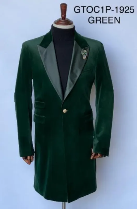 Mens Velvet Tuxedo 34 Inch Long Coat - Velvet Blazer - Three Quarter Green Dinner Jacket sold by Alberto Nardoni