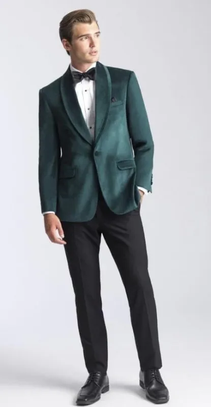 Mens Velvet Dinner Jacket - Mens Tuxedo Blazer With Trim Shawl Collar Green sold by Alberto Nardoni